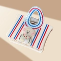 Molla per capelli a borsa con pecora cartoon e strisce rosso-blu su acetato bianco lucido - Stile Cane (7.2cm)