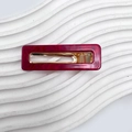 Elegant rectangular acrylic hair clip with dark red marble pattern and gold metal base - Red