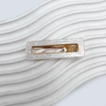 Rectangle cutout pearl white acrylic hair clip with gold metal spring for women - Mermaid White