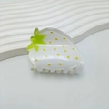 Cute strawberry shaped hair claw clip with glitter finish and green leaf detail - White Strawberry 4.8CM