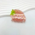 Pinza per capelli a fragola rosa in acrilico con foglia verde e finitura perlata - Arancione Fragola