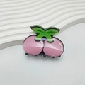 Sparkling pink cherry hair claw clip with green leaves for creative hairstyling - Light Purple Cherry 5CM