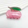 Sparkly pink cherry hair claw clip with glitter finish and green leaf details - Pink Morello Cherry 5CM