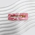 Pince à cheveux rectangulaire en acrylique à motif marbré rose et blanc et pince dorée - Rouge pastèque