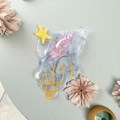 Pinza para el pelo de acetato con forma de concha y estrella de mar marmoleada - Azul