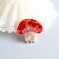 Pinza per capelli a forma di fungo rosso con trama marmorizzata e finitura in acetato - 4.5CM / Rosso