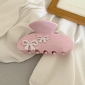 Pinza de pelo rosa en acetato con lazos blancos y pedrería brillante para mujer - Estilo de Dos Lazos (8cm)