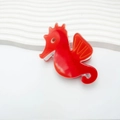 Cute vibrant red seahorse acrylic hair claw clip with orange fin details on white - Red Seahorse 7.4cm