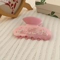 Elegante pinza de acetato rosa para el pelo con lazos de strass sobre fondo de punto - Estilo de Tres Lazos (8cm)