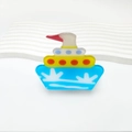 Cute ship shaped acrylic hair claw clip with nautical blue and white wave patterns - Blue Boat 7.7cm