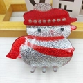 Pinza per capelli a forma di pupazzo di neve di Natale in acrilico rosso e glitter - Pupazzo di neve