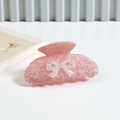 Molla per capelli rosa con fiocco, resina glitterata aurora e strass lucidi - Rosa