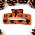 Orange Halloween square hair claw clip featuring bat and ghost patterns with glitter finish - 8.3cm / Orange Scarecrow
