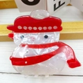 Süße Schneemann Haarklammer aus Acryl mit rotem Hut und festlichen Weihnachts-Elementen - Schneemann 2 (ca. 8 cm)