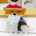 Weihnachts-Haarklammer mit Beagel-Motiv und Nikolausmütze aus perlmuttfarbenem Acetat - Schwarz-weißer Hund 2 (ca. 7,1 cm)