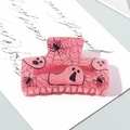 Rosafarbene Glitzer Haarklammer mit Geist und Spinnennetz für Halloween Damenstyling - Rosa Gespenst Spinnennetz Stil