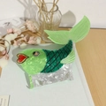Elegant ocean themed fish shaped hair claw with green and pearl white marble patterns - Green