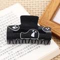 Sparkly black Halloween shark hair claw clip with white ghost prints and silver glitter - Black Ghost Style