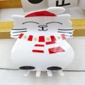 Weihnachts-Katzen-Haarklammer aus weißem Acryl mit festlichem rotem Hut und Schal - Katze 3 (ca. 7 cm)