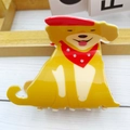 Große Acryl-Haarklammer mit Golden Retriever Motiv und rotem Hut für Weihnachten - Karamell-Hund 3 (ca. 8 cm)