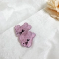 Pair of translucent pink bear hair clips with heart patterns and black bows - Dark Pink Rabbit