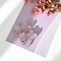 Pink translucent rabbit hair clips with floral patterns and cute bow decorations - Light Pink Rabbit