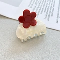 Elegante molletta per capelli a forma di fiore rosso e bianco perla in resina acetato - Fiore Rosso