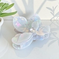 Iridescent white acetate flower hair claw clip with crystal center and pearly finish - Iridescent Blue-Small 5.7cm