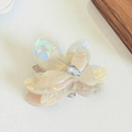 Iridescent cream floral hair claw clip with a sparkling teardrop crystal accent - Iridescent Yellow-Small 5.7cm