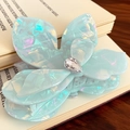 Iridescent butterfly hair claw clip in pale blue with teardrop crystal detail - Iridescent Cyan-Large 9.3cm