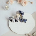 Blue marble acetate hair claw clip with white pearl detail for women hairstyles - Navy White (6cm)