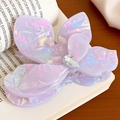 Lavender iridescent butterfly hair claw clip with a large teardrop crystal for women - Iridescent Purple-Large 9.3cm