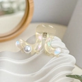 Pince à cheveux ondulée élégante au fini nacré crème avec une grande perle décorative - Couleur Sirène (6cm)