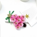 Pince à cheveux sapin de Noël en peluche rose avec perles dorées et décoration - Rose rouge