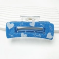 Pinza per capelli quadrata in acrilico effetto denim blu con cuori bianchi e scritte Lucky - Stile Cuore Quadrato (DZ0526) / 10.5cm