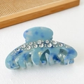 Elegante pinza para el pelo en mármol azul claro con diamantes para cola de caballo - 9.7cm / Azul