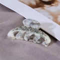 Elegant pearl white marble hair claw clip with rhinestones for ponytail styling - 9.7cm / Iridescent White