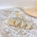 Elegante pinza para el pelo de mármol crema con diamantes para moño de mujer - 9.7cm / Beige