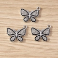 Silberne Schmetterlingsanhänger mit schwarzer Emaille und Strass für DIY-Schmuck - Silber