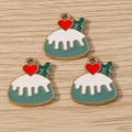 Detailed macro view of 3 enamel pudding charms with red hearts on light wood background - Cake Pendant Style / 10 Pieces Pack / Gray