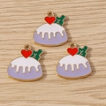 Detail of three purple pudding charms with cream and red heart for DIY jewelry - Cake Pendant Style / 10 Pieces Pack / Purple