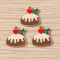DIY cake dessert pendant with cream and red heart detail on light wood background - Cake Pendant Style / 10 Pieces Pack / Brown