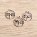 Set de tres colgantes de libélula en plata antigua con borde trenzado para joyería DIY - Plateado