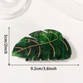 Molla per capelli a foglia verde scuro con venature dorate e misura 9,2 cm - 9.2cm / Verde Smeraldo Con Vene d'Oro