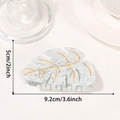 Molla per capelli a foglia, motivo marmo grigio con venature dorate, lunga 9,2 cm - 9.2cm / Bianco Floreale con Linea d'Oro