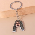 Dettaglio del portachiavi in acrilico con ritratto cartoon e anello in metallo argento - Cartone Animato Donna Teschio (YZ718)