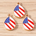 Macro view of teardrop enamel charms with American flag pattern and gold metal plating - Flag Drop / 10 Pieces Pack / Red/White/Blue