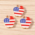 Detail view of apple-shaped US flag enamel pendants with stars and stripes for DIY crafts - Flag Apple / 10 Pieces Pack / Red/White/Blue