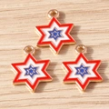 Three enamel star pendants with red white and blue layers on a light wooden background - Hexagram / 10 Pieces Pack / Red/White/Blue