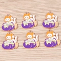 Cartoon Halloween Katze im Hexenkessel Anhänger aus Emaille und Legierung für DIY-Schmuck - Kochende Katze